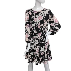Eliza J. Dress Size 12 Black with Soft Pink Floral Print Long Sleeve Lined - Picture 1 of 10