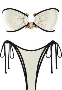 Conjunto de bikini ZAFUL mediano para mujer 2 piezas de corte alto beige brillante traje de baño nuevo con etiquetas - M - Imagen 1 de 8