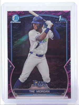 TRE' MORGAN 2023 BOWMAN CHROME DRAFT 1ST FUCHSIA LUNAR /199 Q0333 - Image 1 of 2