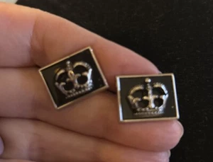 Vintage SWANK Cufflink Silver Tone & Black Royal Crown Rectangular 60's Signed - Picture 1 of 4