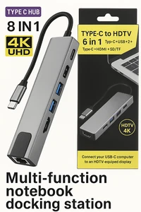 8-in-1 USB-C Hub for MacBook Pro/Air 4K HDMI, USB 3.0, Ethernet, SD/TF, 100W PD - Picture 1 of 8