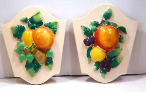Vtg 40-50's Chalk Ware (2) Fruit Wall Plaques Granny Core Kitschy Kitchen - Picture 1 of 7
