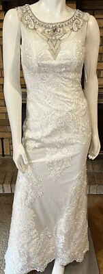 Vestido formal/noiva Aspeed branco renda frisado ilusão pescoço novo com etiquetas $350 tamanho pequeno - Imagem 1 de 4