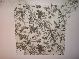 Duralee, Sparrows and Butterflies Floral, Remnant, 25" W X 25" L, Color Charcoal - Picture 1 of 1