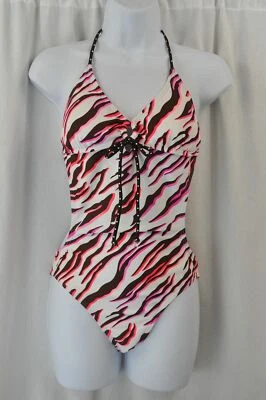 Traje de baño de una pieza con halter monokini estampado animal marrón/rosa SO talla M precio de venta sugerido por el fabricante $60 Foto 1 de 2