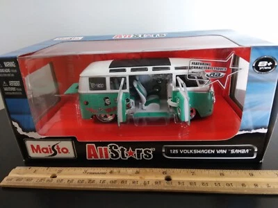 Maisto All Stars 1:25 VW Split Window Bus Van Samba Seafoam Custom Wahoo's Cast - Image 1 of 4