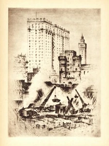 Anton Schutz Radierung 1939 "Geburt eines Wolkenkratzers" - Bild 1 von 5