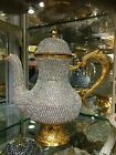 Turkish Handmade Swarovski Crystals Coated Copper Teapot Pitcher Gold Color