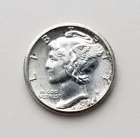 1934 D Winged Liberty Mercury Dime UNC BU 10c Silver Coin Cover