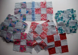 Lot of 42 vintage feedsack? mixed 9 Patch blocks - Picture 1 of 15