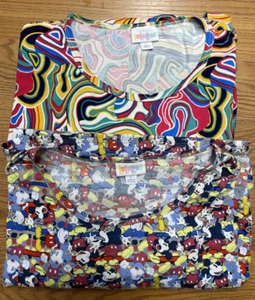 LuLaRoe Multi Color Disney Mickey Round Neck Short Sleeve Hi Lo Tunics sz Large - Picture 1 of 7
