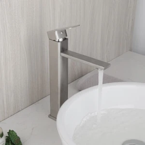 11.8" Brushed Nickel Bathroom Basin Sink Mixer Faucet 1 Handle Deck Mounted Taps - Picture 1 of 10