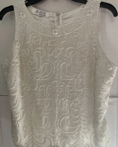 JK ARA womens beaded cream sleeveless top size Large - Picture 1 of 5