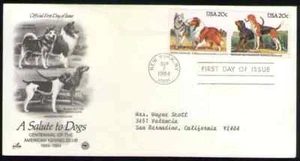 US. 2100-01. 20c. Malamute, Collie & Coonhound, Foxhound Dogs. ArtCraft FDC.1984 - Picture 1 of 1