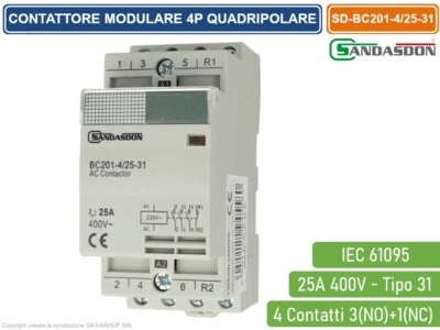 SANDASDON CONTATTORE MODULARE BARRA DIN 4P 25A 400V 3 CONTATTI NO + 1 CONTATTO NC TIPO 31