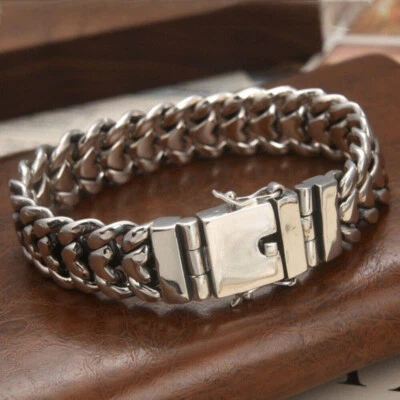 Brazalete de eslabones pesados de 16 mm con cadena de plata esterlina pura S925 para hombre 87-88 g 8,3 pulgadas Foto 1 de 4