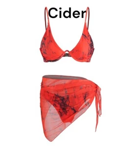 Cider Orange Marble Print Underwire Bikini And Sarong XL - Picture 1 of 3