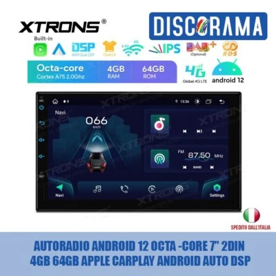 AUTORADIO ANDROID 12 OCTA -CORE 7" 2DIN 4GB 64GB APPLE CARPLAY ANDROID AUTO DSP - Immagine 1 di 4