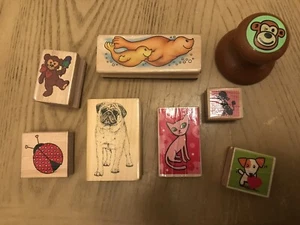 Juego de estampillas de montaje en madera de goma animales pug perro gato oso sellos damabug mono - Imagen 1 de 3