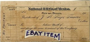 1906 NATIONAL RAILROAD COMPANY of MEXICO printer's specimen bank check JM Frazer - Picture 1 of 1