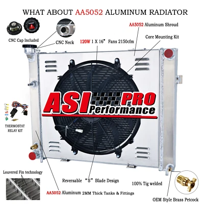 Fit 93-1997,94 Jeep Grand Cherokee 4.0L 3 Row Aluminum Radiator+Shroud Fan+Relay Foto 1 de 4