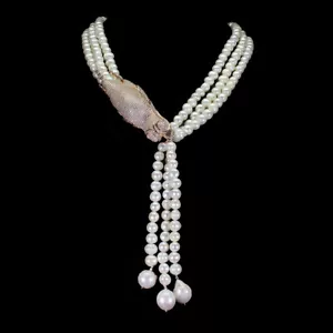 Collana In Argento Sterling 925 Con Perla Grande E Gemma Drago 22 Pollici - Foto 1 di 13