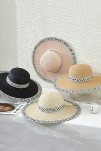 ScarvesMe Women's Natural Handmade Aztec Print Wide Brim Straw Sun Hat - Picture 1 of 1