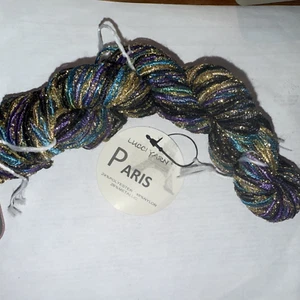 Lucci Yarn - PARIS - #74 blue black & gold multicolor metallic ribbon - 100yd - Picture 1 of 5