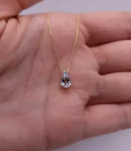 Collar colgante de piedras preciosas sueltas aguamarina azul de 4,25 quilates enchapado en oro de 14 k corte pera - Imagen 1 de 6