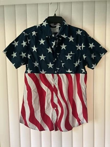 Mens Free Planet Stars & Stripes Americana Flag Button Down Shirt ~ NEW $50 Tag - Picture 1 of 3