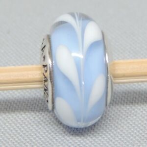 Authentic Pandora Periwinkle White Swirly Swirl Murano Glass Charm/Bead 790674