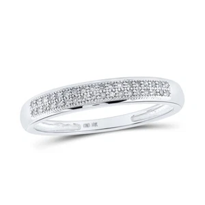 10kt White Gold Womens Round Diamond Double Row Wedding Band 1/10 Cttw - Picture 1 of 1