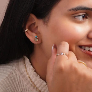 14 Karat Gold Diamant Opal Türkis Ohrstecker - Geschenk! - Bild 1 von 7