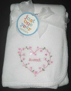 NEW Carters Just One Year White Pink Sweet Heart Flowers Thermal Waffle Blanket - Picture 1 of 3