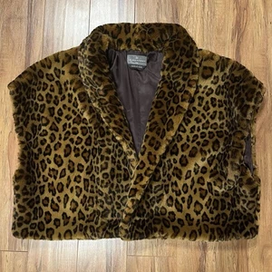 LE NOUVEAU Leopard Print Faux Fur Lined Shawl Jacket L XL One Size - Picture 1 of 8