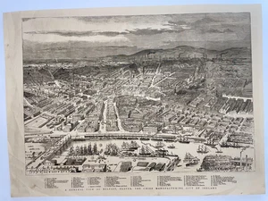 BELFAST IRELAND 19TH CENTURY LARGE ANTIQUE VIEW - Picture 1 of 5