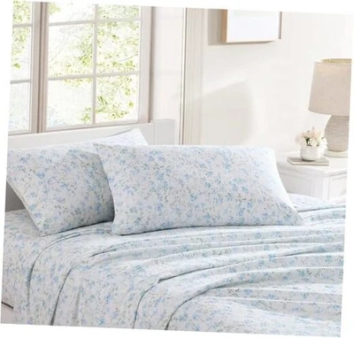  - Juego de sábanas, franela de algodón, decoración del hogar cálida y acogedora () Queen Ella azul Foto 1 de 4