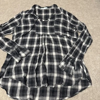 Maurices Negro Gasa Cuadros Con Cordones Campesino Boho XL Grunge Gótico Top LS Muñeca Bebé Foto 1 de 4