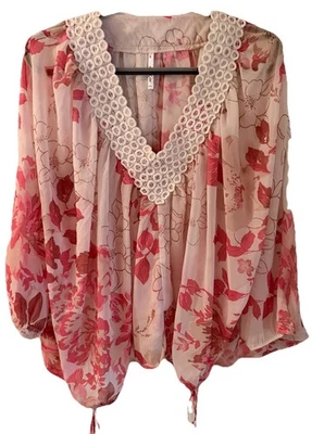 Blusa Kimono Boho Umgee EE. UU. Para Mujer Top Floral Talla L Transparente Lado Abierto Cintura Ajustada Foto 1 de 4