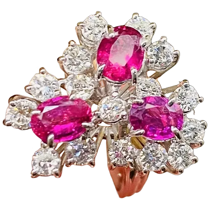 Vintage 14k Gold Estate Ruby Diamond Cocktail Ring - Image 1 of 4