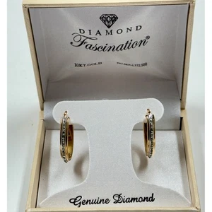 Diamond Fascination 10k Gold Hoop Earrings Genuine Diamond includes gift box - Picture 1 of 9