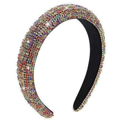  1pc Rhinestone Headband Women Girls Thick Padded Headband Bling Colorful - Image 1 of 4