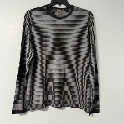 Neiman Marcus Men Striped 33 Gauge Cashmere Long Sleeve Crew Neck Sweater Gray L - Image 1 of 4