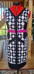 Ivanka Trump Women's Black & White Patterned Dress With Pink Band Size 10/12 - Picture 1 of 7
