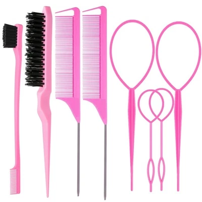 8Pcs Hair Brushes Set with 4Pcs Topsy Hair Tail Tools 1Pcs Bristle Teasing Hair  - Image 1 of 4