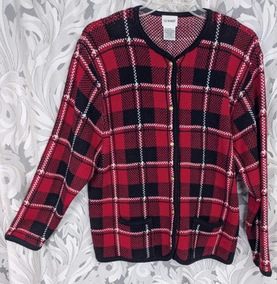 XL XXL LIZ BAKER CUADROS TEJIDO ELÁSTICO CROCHET BOTÓN DELANTERO CÁRDIGAN SUÉTER TOP Foto 1 de 4