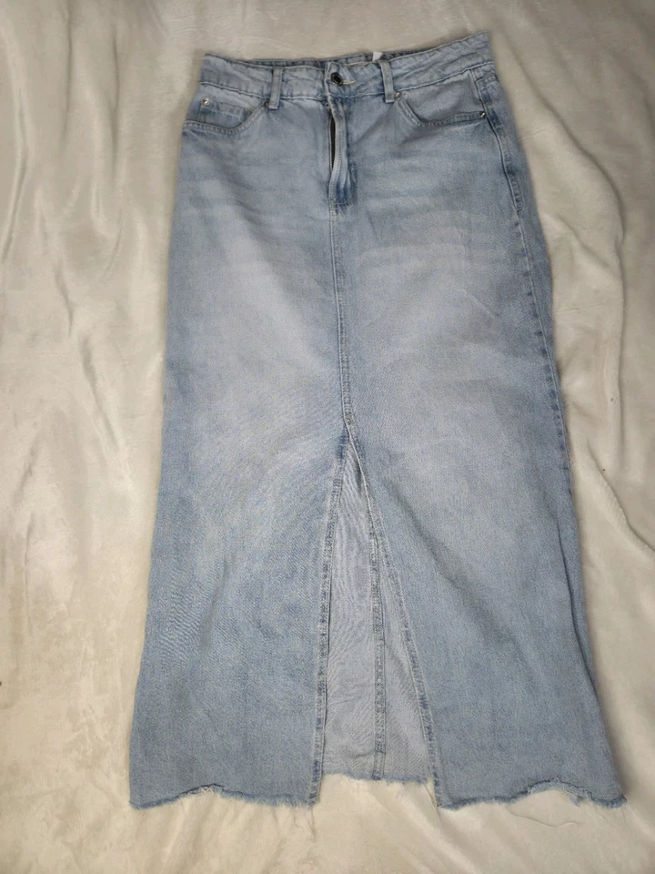 Bershka Women’s Light Wash Denim Midi Skirt UK 10 Y2K Scandi Grunge Vintage Styl - Image 1 of 4