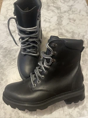 Sorel Women Lennox Lace STKD Waterproof Boots Black/Sea Salt Size 8 NL4843-010 - Image 1 of 4