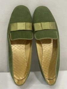 1970’s Vintage Corduroy Green With Yellow Flats Women’s Shoes 7.5 - Picture 1 of 11