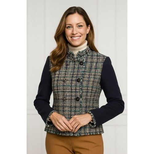 Blazer giacca doppiopetto Tory Burch Sammy tweed militare blu navy S boucle29 75